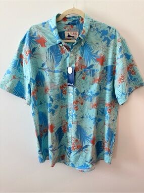 NEW Huk Kona Radical Botanical Short-Sleeve Shirt – Men’s Large – UPF 30+